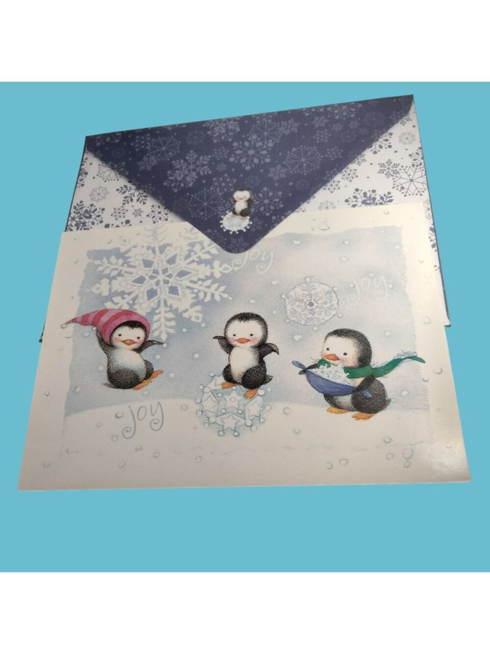 Christmas Card Envelope Penguins Snowflakes Wishing You Joy Special Moments
